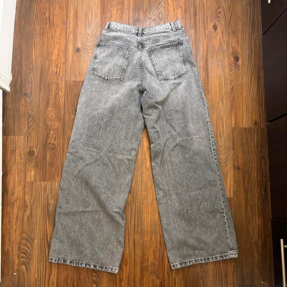 Zara TRF HIGH-WAIST WIDE LEG CROSSOVER JEAN SIZE 8 GRAY COLOR - Picture 3 of 6